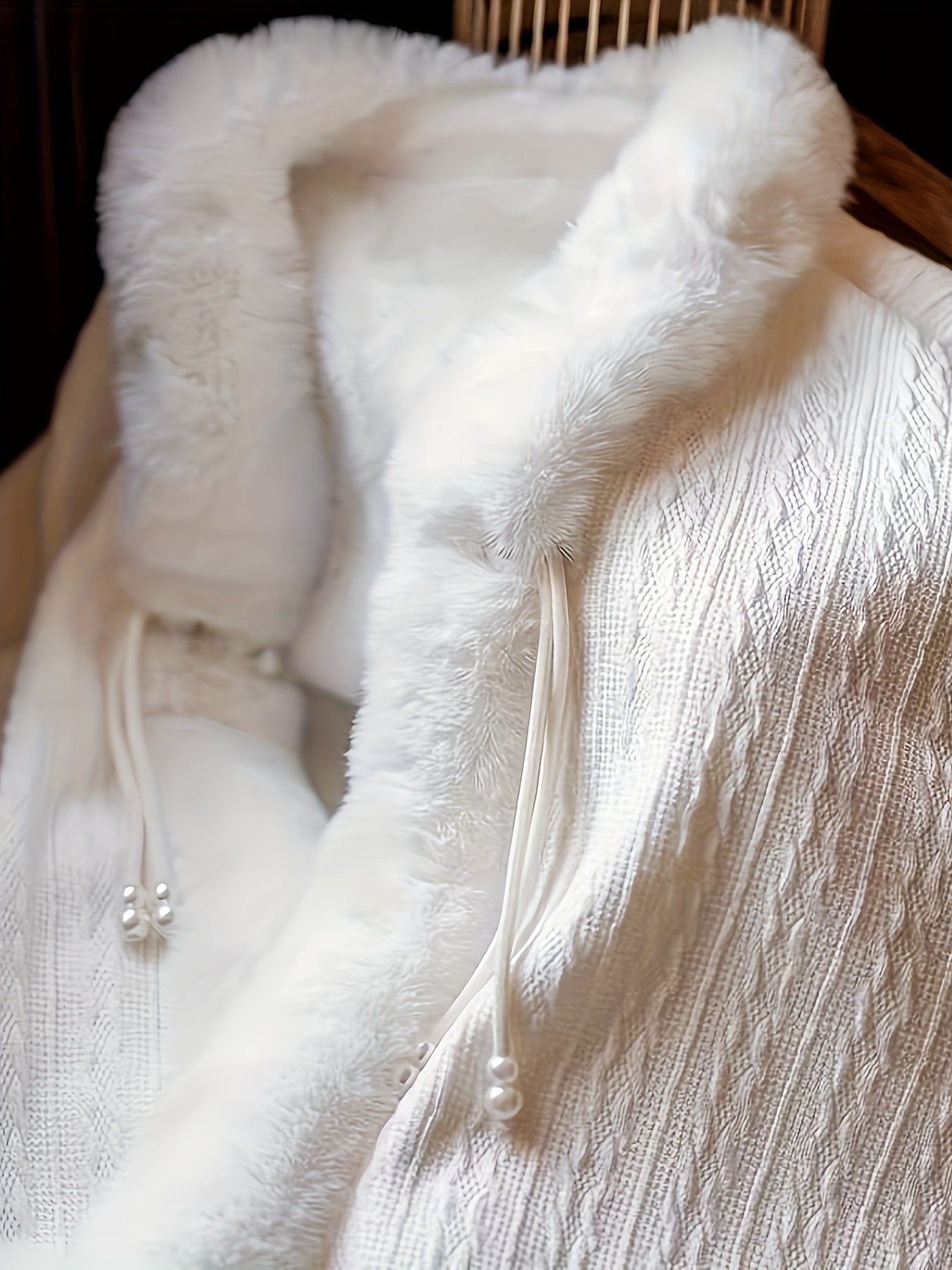 Women'S Elegant Velvet Cape Shawl - Plush Faux Fur Warm Winter Jacket with Adjustable Hood, Long Sleeves, and Front Pockets for Fall/Winter Fashion, Cozy Outerwear, Cozy Fashion, Sophisticated Style, Soft Texture