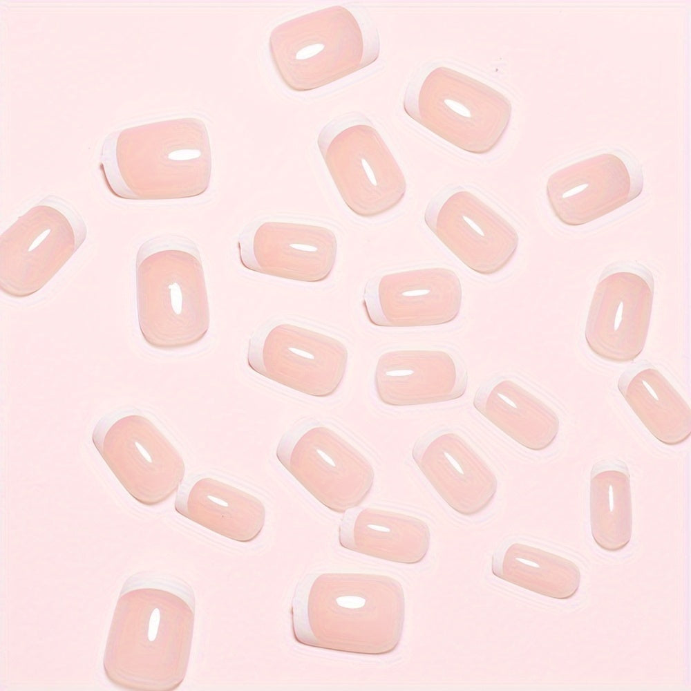 24pcs Pink & Nude Square Short Coffin Press-On Nails, Glossy Finish, Reusable & Durable French Style False Nails for Women, Easy Application, Long-Lasting, Ideal for Salon Or DIY Manicure |Bride Nails |Wedding Nails