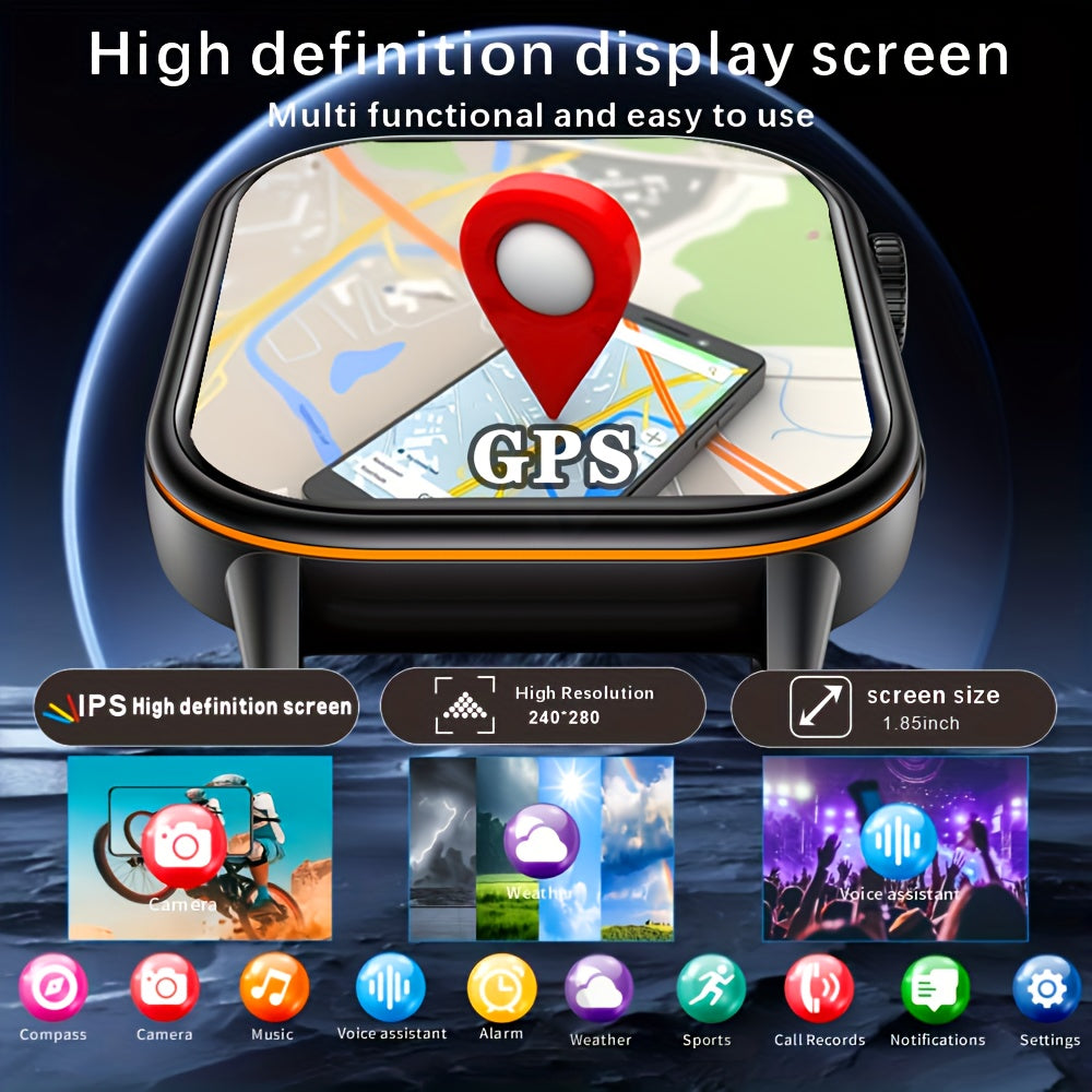 The 2025 new fashion smartwatch with built-in GPS features a 2.01-inch large screen, a 420mAh battery, supports AI voice commands, wireless calls and text reminders, over 100 sports modes, suitable for both women and men. It