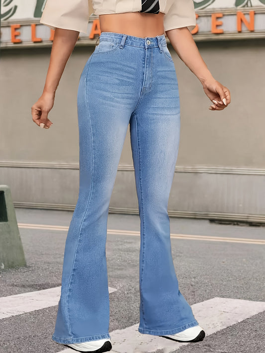 2025 New Fashion Elastic Light Blue Flared Jeans