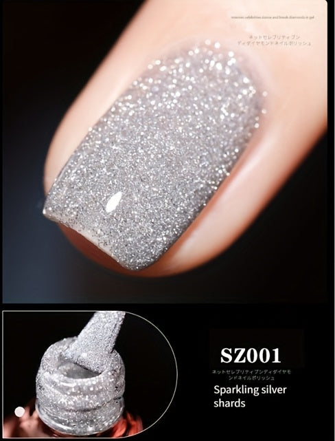 18 Colors New Disco Rhinestone Glue Ultra Bright Glitter Green Flash Nail Polish Gel with Reflective Sequins Semi-Permanent Soak Off Gel for Nails