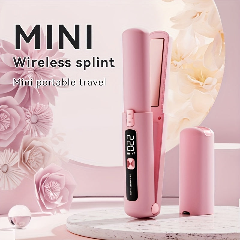 1pc Mini 2-in-1 Wireless Hair Straightener & Curler - USB Rechargeable 4500mAh, Anti-Scald Constant Temp Control, Ionic Care Technology, LCD Display, Portable Travel Flat Iron & Curling Wand for Dry Hair
