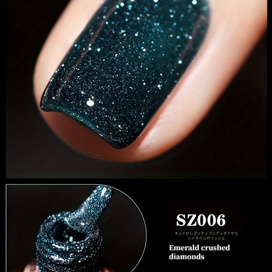 18 Colors New Disco Rhinestone Glue Ultra Bright Glitter Green Flash Nail Polish Gel with Reflective Sequins Semi-Permanent Soak Off Gel for Nails