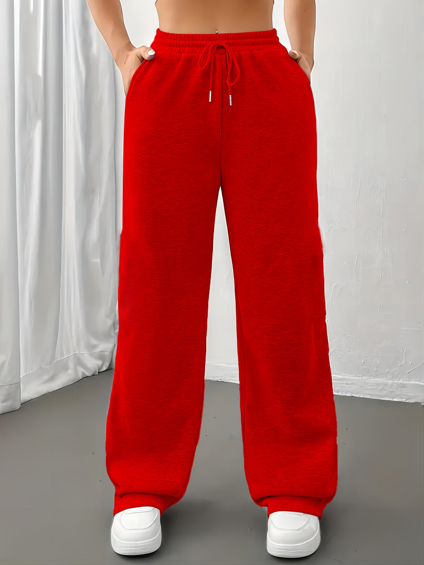 FLS0334 -Lined European and American Women's Long Pants, Loose-Fit Autumn/Winter Workwear Drawstring Casual Sweatpants