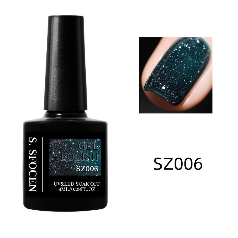 18 Colors New Disco Rhinestone Glue Ultra Bright Glitter Green Flash Nail Polish Gel with Reflective Sequins Semi-Permanent Soak Off Gel for Nails