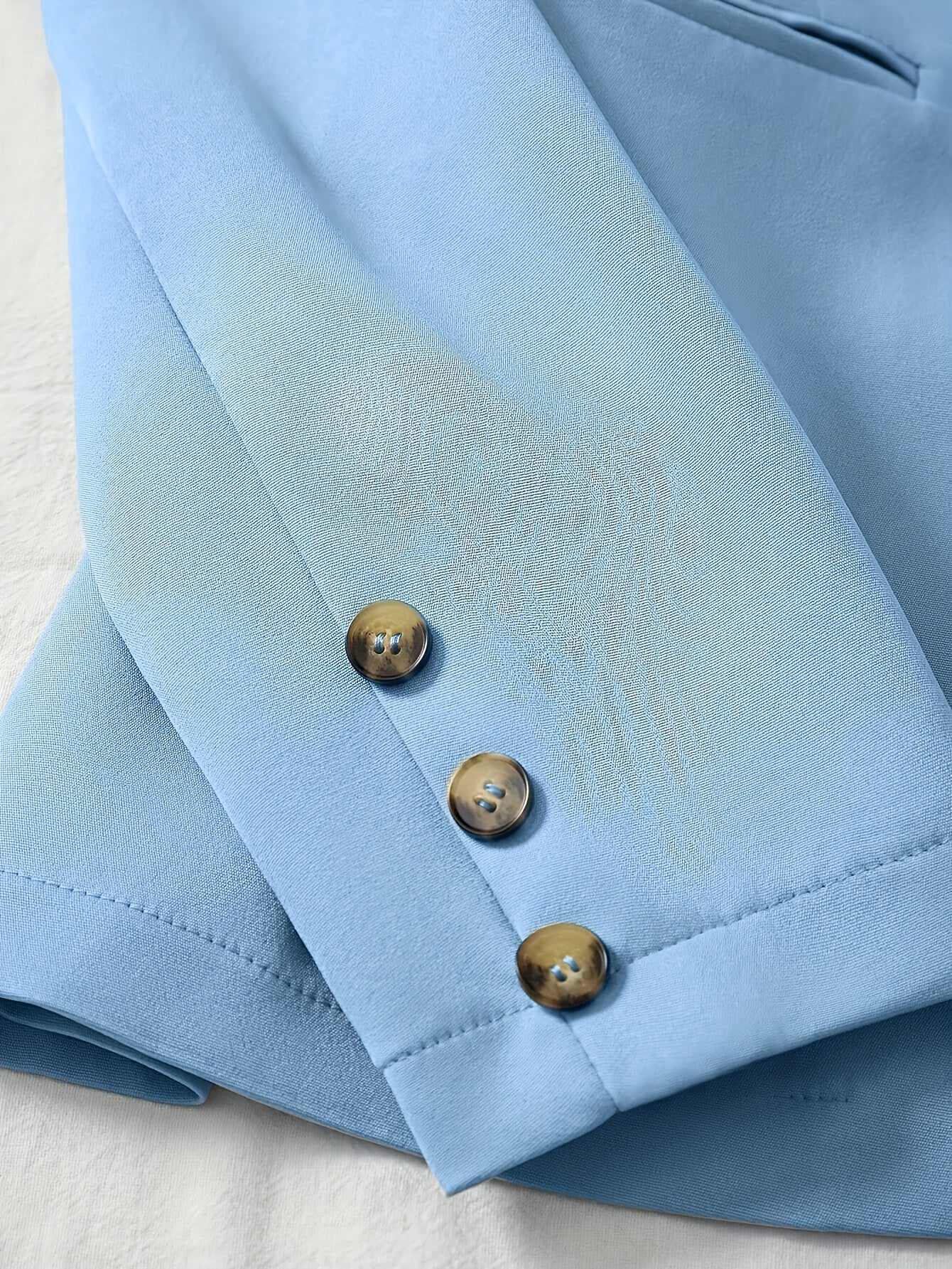 Women'S 2pcs Minimalist Suit Set - Light Blue Single-Breasted Blazer & Pants with Notched Lapel, Long Sleeves, and Button Details for Office or Casual Wear, Spring/Fall Collection, Office Attire | Notched Lapel Blazer | Butto