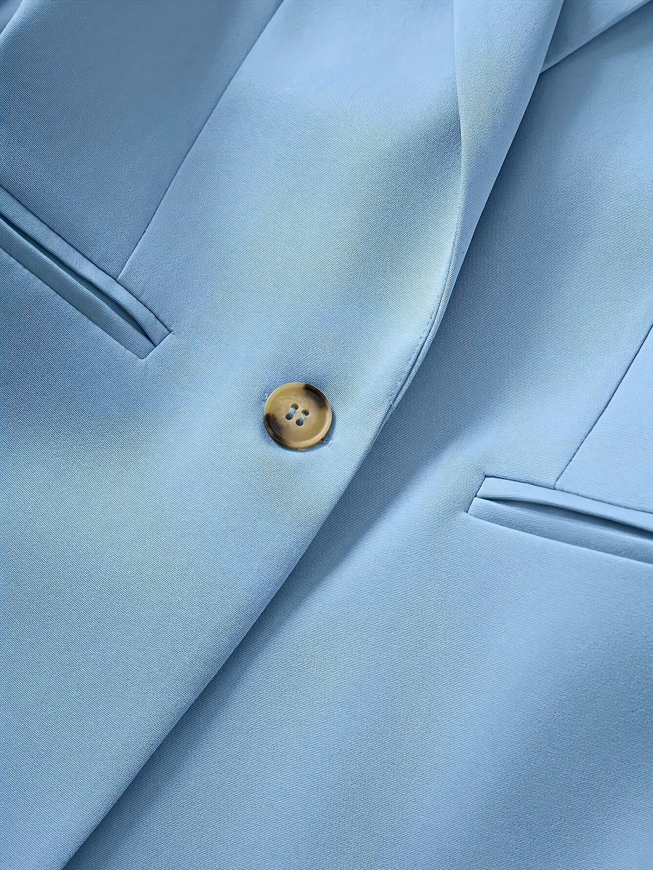 Women'S 2pcs Minimalist Suit Set - Light Blue Single-Breasted Blazer & Pants with Notched Lapel, Long Sleeves, and Button Details for Office or Casual Wear, Spring/Fall Collection, Office Attire | Notched Lapel Blazer | Butto