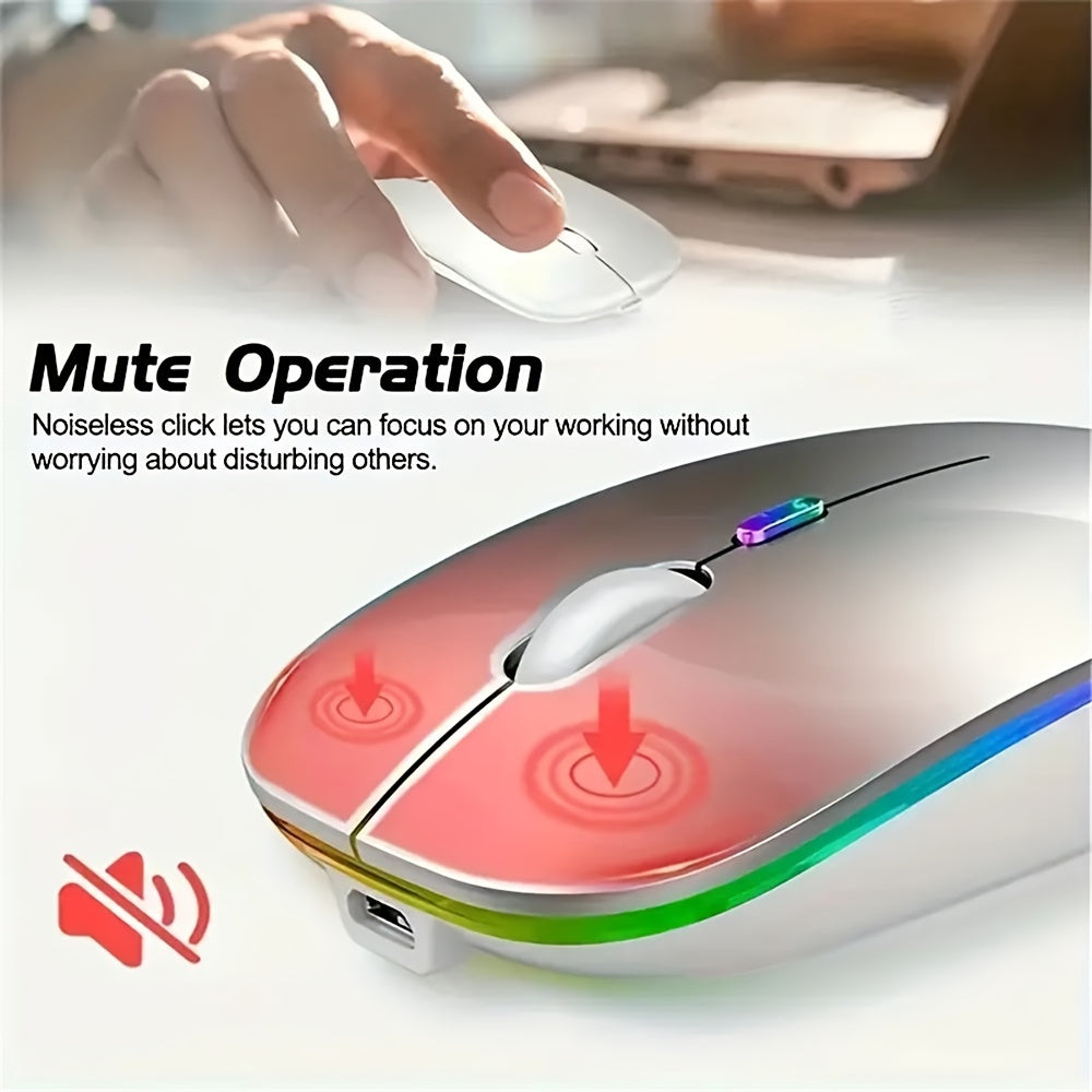 Rechargeable LED Backlit Wireless Mouse, Ultra-Thin 2.4G/5.2 Dual Mode Silent Portable USB Optical Gaming Mouse, Compatible with Laptop/Desktop/Tablet, Ambidextrous Design, 500mAh Battery, Type-C Charging, No Charger Included