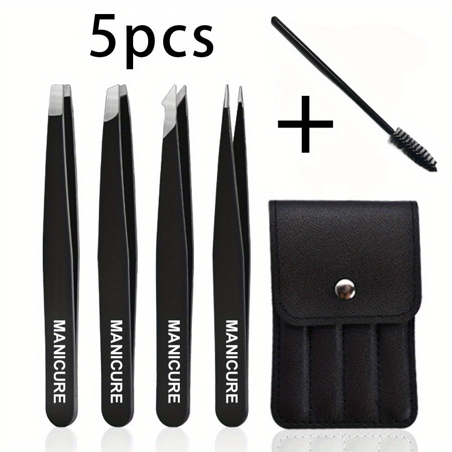 4pcs Stainless Steel Eyebrow Tweezers Set Purple Makeup Tools for Eyelash Grafting, Eyebrow Sculpting, Beard Removal and Fake Eyelashes Assistance