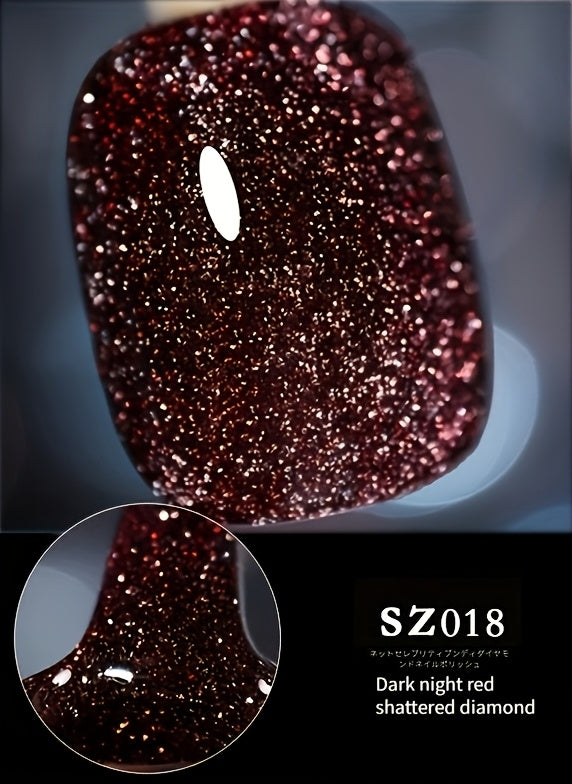 18 Colors New Disco Rhinestone Glue Ultra Bright Glitter Green Flash Nail Polish Gel with Reflective Sequins Semi-Permanent Soak Off Gel for Nails