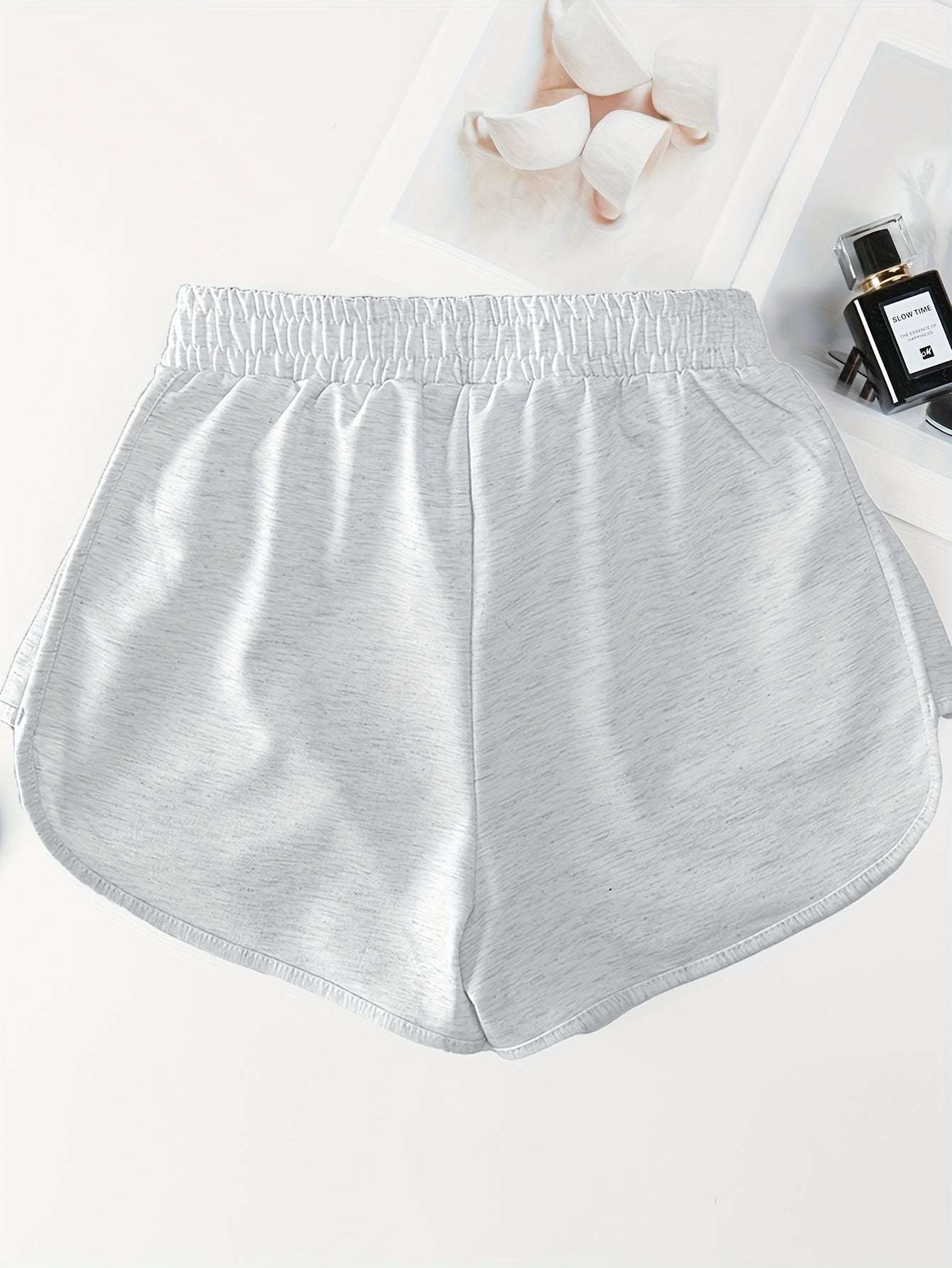 3 Pieces Set Solid Drawstring Running Shorts, Elastic Waist Casual Dolphin Shorts, Women's Clothing